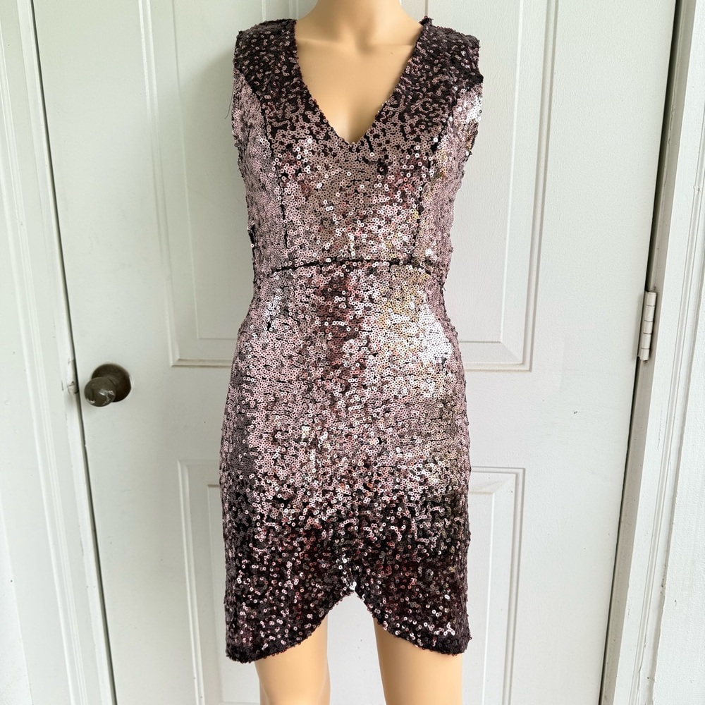 Charlotte Russe Gold Sequin Asymmetrical Mini‎ Dress Medium